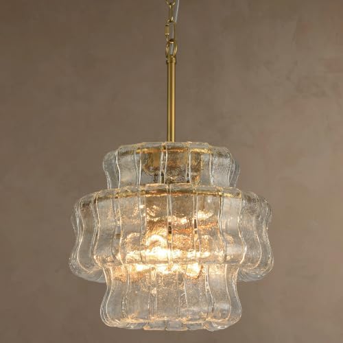 12.5-Inch Ripple Glass Pendant Light,Brass Pendant Lights Kitchen Island by PIOUTNF