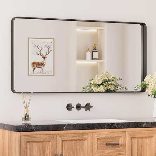 Keonjinn 42 x 20 Inch Black Bathroom Mirror for Over Sink, Tempered Glass by Keonjinn
