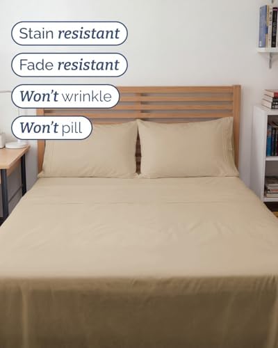 Full XL Sheets - 4 Piece Full XL Sheet Set - Breathable & Cooling - Cream - Image 5