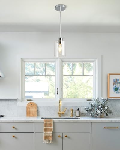 Chrome Pendant Lights Kitchen Island - Clear Glass Pendant Light Fixture Multiple Stems Rods 3 Units 12 Inch 3 Units 4 Inch (1 Pack Chrome Downrod) - Image 2