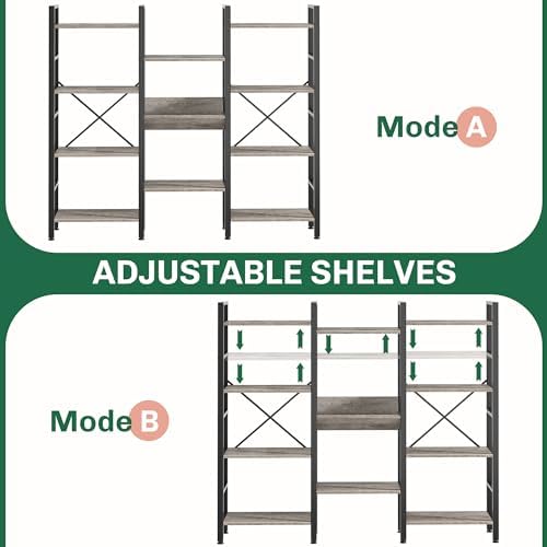 Shintenchi Bookcases 71.6”Triple 4 Tier Bookshelf with 11 Open Display Shelves, Wide Book Shelf Book Case,Large Etagere Bookshelf Open Record Player Shelves for Home & Office,Light Grey - Image 4
