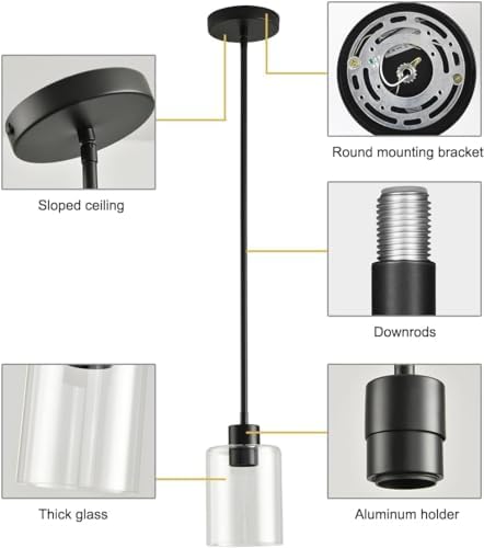 3 Pack Black Pendant Lights Kitchen Island, Modern Industrial Matte Black Hanging Light Fixtures, Adjustable Downrod Farmhouse Glass Pendant Lighting for Dining Room Bedroom Hallway Entryway - Image 5