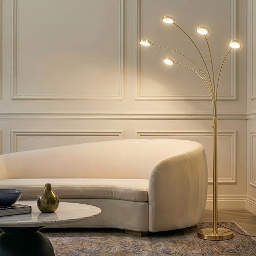 Brightech Orion Arc Floor Lamp for Living Room, Tree Floor Lamp with 5 Adjustable Arms, Multi-Head Standing Lamp with Flexible Rotating LED Lights for Bedroom, Dorm - Bright Hanging Lighting - Brass - Image 2