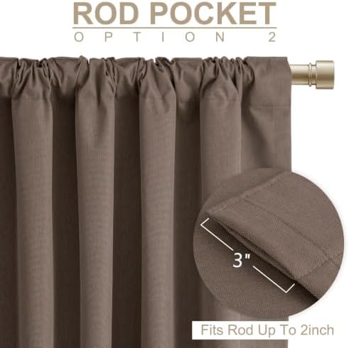 Faux Linen Total Blackout Curtains for Bedroom 96 Inches Long, Dark Brown - Image 4