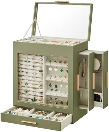 SONGMICS 5-Layer Jewelry Box with Glass Window, 3 Side Drawers - Image 7