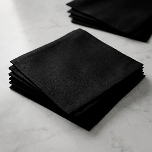 Solino Home 100% Linen Cocktail Napkins Black, Fete 6 x 6 in, Set of 12 - Image 2