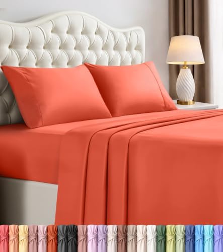 Full Sheets Set, 4 Pieces 16" Deep Pocket Hotel Luxury Bed Sheets, Coral by UTOPIABEDDING