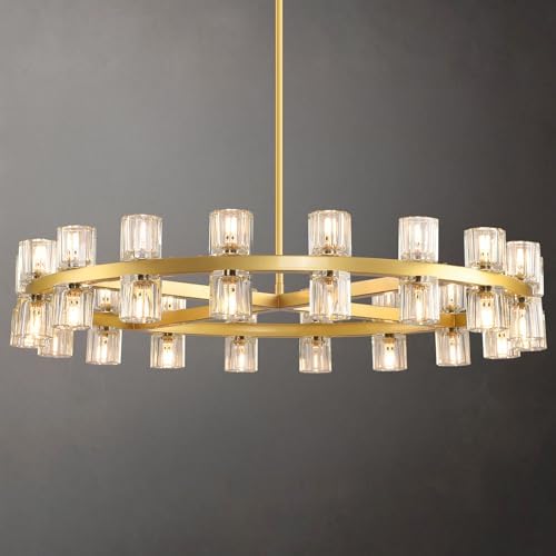36" K9 Crystal Chandeliers, Gold Round Chandelier for Dining Room, Living Room, Dining Chandelier Over Table, Sutable for Bedroom,Foyer, Entryway, Stairs, Kitchen Includes Bulbs by Knurldon