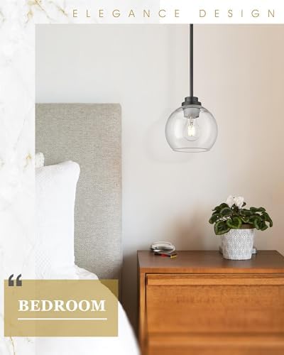 Pendant Lights Kitchen Island, 7" Modern Black Hanging Lights Fixtures with Clear Glass Globe Shade, Kitchen Island Lighting for Bathroom, AD-22280-1P-BK-C - Image 5