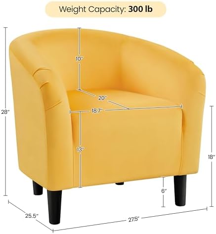 Yaheetech Small 25.5in Wide Velvet Barrel Accent Chair Bedroom, Yellow - Image 3