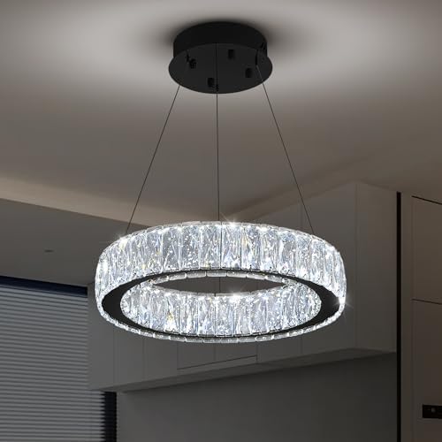 Modern LED Ring Pendant Light Dimmable Crystal Chandelier 15.7in Black Crystal Chandelier for Dining Room Living Room - Image 4