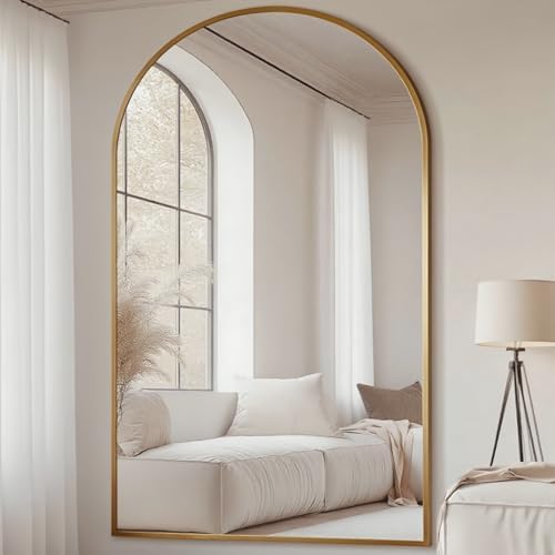 Prywot Full Length Mirror, Oversized 81"x41" Arched-Top Floor Mirror, Gold - Image 3
