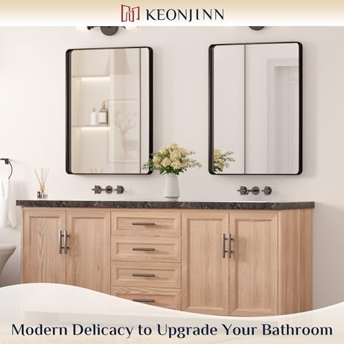 Keonjinn 24 x 32 Inch Black Bathroom Mirrors for Over Sink, Tempered Glass - Image 2