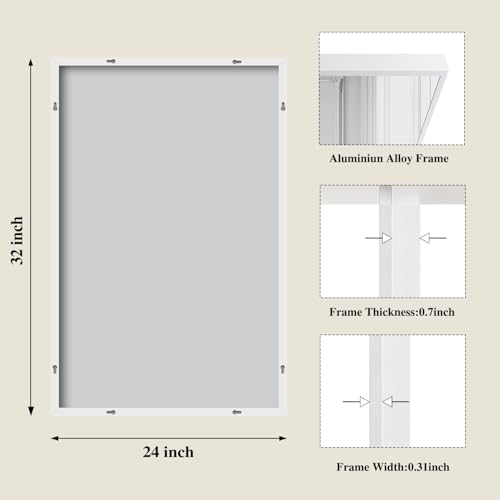 Koonmi White Rectangle Wall Mirror, 24x32 Inch Bathroom Mirror, Aluminum Frame Vanity Mirror for Entryway, Living Room, Bedroom Bathroom, Hangs Horizontally or Vertically - Image 2