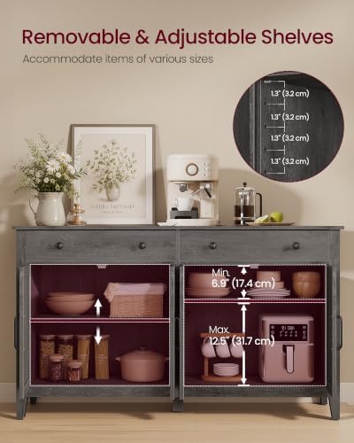 VASAGLE Farmhouse Buffet Cabinet, Coffee Bar with 2 Drawers - Image 4