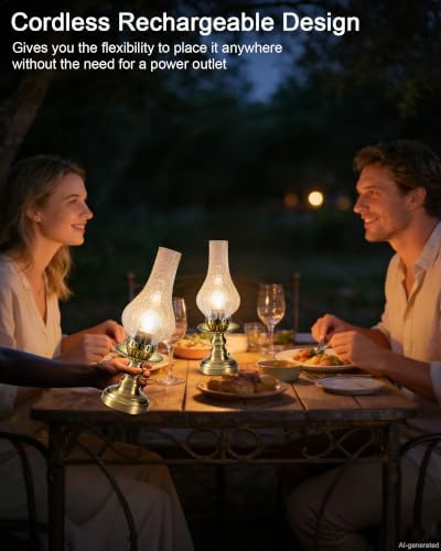 UMEXUS Vintage Rechargeable Cordless Table Lamp Battery Operated, Clear - Image 2