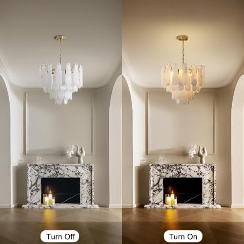 Alabaster Chandelier, D23.6in Modern Alabaster Round Dining Room Chandelier, 4-Tiers Luxury Natural Stone Ceiling Light Fixture, White Marble Chandeliers for Living Room Bedroom Foyer Entryway Kitchen - Image 5