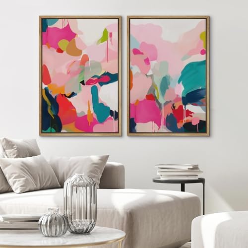 SIGNWIN Framed Canvas Print Wall Art Colorful Abstract Vibrant Pink and Blue Drip Illustrations Modern Art Decorative Contemporary for Living Room, Bedroom, Office - 16"" x24 x2 Natural - Image 3