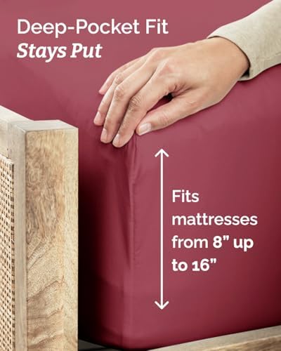 Twin Size 3 Piece Sheet Set - Comfy Breathable & Cooling Sheets - Burgundy - Image 4
