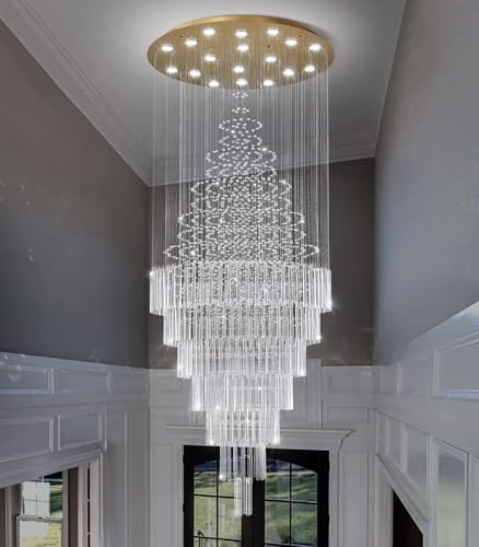 HAIXIANG W40 x H120 Glam Chandelier with LED Bulbs Crystal Raindrop High Ceiling Pendant Light for Entrance Large Villa Chandelier Foyer Lighting Fixtures Gold - Image 4