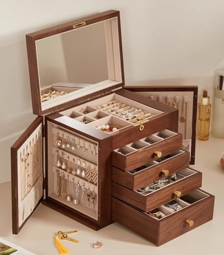 Black Walnut Wooden Jewelry Box for Women, 5 Layer - Image 5