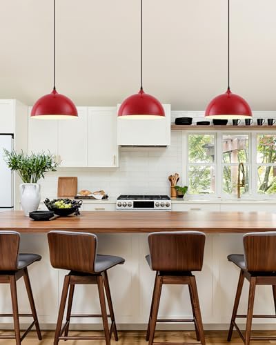 Industrial Pendant Light Fixtures,11.8" Red Dome Pendant Light Over Kitchen Island 3 Pack, Adjustable Vintage Ceiling Hanging Lamp for Bedroom Restaurant Bar Cafe Dining Room Sink - Image 4