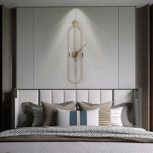 DRELIFAM Modern Oval Wall Clock Large Wall Clock with Walnut Pointers for Living Room Home Decor Bedroom Kitchen Office (Oval Gold, Large) - Image 3