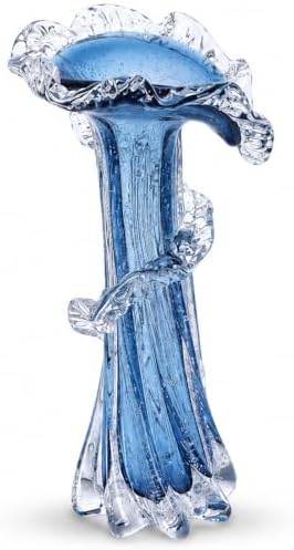 Blue Blown Glass Vase, Modern Art Hand Blown Coastal Vase,Beautiful Unique Ocean Wave Centerpieces for Living Room, Bedroom, Office Desktop,Coffee Table and Wedding Decorative (Blue, L) by PlivBloom