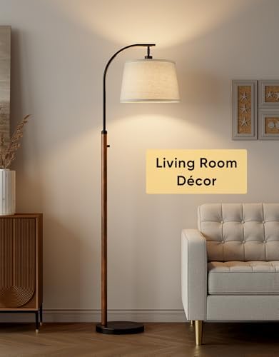 Dimmable Floor Lamp for Living Room, 65" Tall Metal Standing Lamp with LED Bulb, Mid Century Modern Arc Floor Lamp with Linen Shade for Bedroom, Reading Room, Office & Nursery, Black and Rustic Brown - Image 7