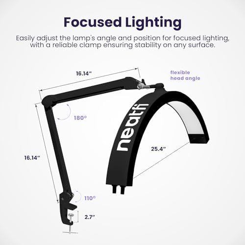 Neatfi Half Moon LED Table Lamp for Estheticians & Nail Techs – 2,500 Lumens | 5 Light Modes | Professional Task Lamp for Facial, Waxing, Threading & Tattoo (Black, CCT with Clamp) - Image 6