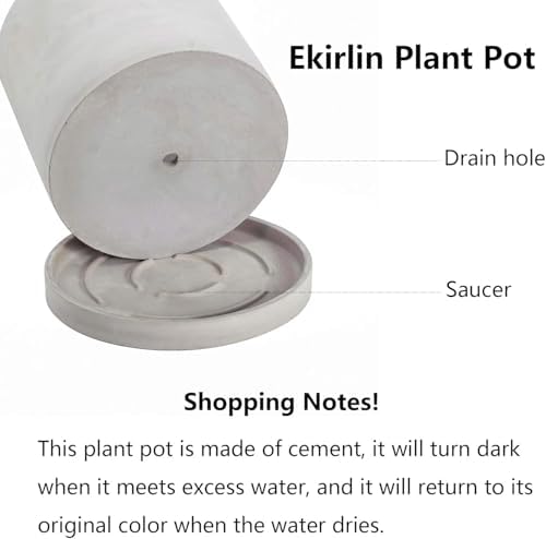 Ekirlin 7 Inch Plant Pot Indoor, Grey Cement Garden Planters with Drain Hole & Saucer Tray, Modern Succulents Containers Flower Pots for Home Decor, Outdoor, Office and Most Plants - Image 2