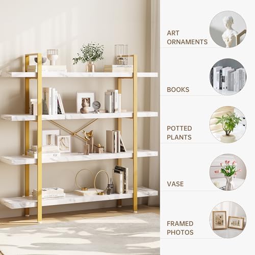 OtterOasis Heavy Duty 4-Tier Industrial Bookcase, 47" Wide Wood Bookshelf for Home Office, 120lbs Shelf Capacity, Shelving Display with Reinforced Horizontal Shelf for Living Room Bedroom,White - Image 3