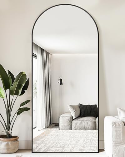 Suidia 71"x26" Arched Full Length Mirror with Stand, Black Floor Mirror - Image 3