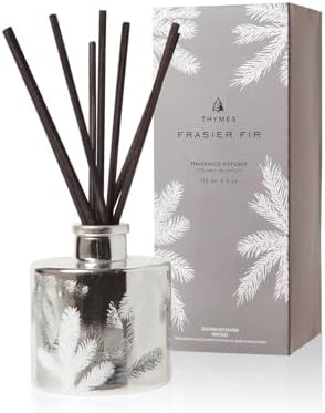 Thymes Frasier Fir Reed Diffuser Set – Includes Reeds, Fragrance Oil, and Frosted Glass Bottle – Fragrance Oil Diffuser – Room Fresheners – Luxury Home Decor – Silver (Statement, 4 fl oz) by Unknown