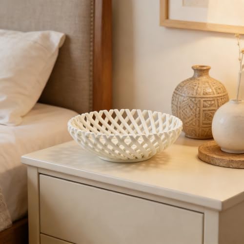 Ceramic Fruit Bowl Basket Bowl for Kitchen 10 Inches Handmade Ceramic Decorative Bowls Fruit Basket for Fruit, Vegetables,Gift,Table Countertop,Home (White) - Image 5