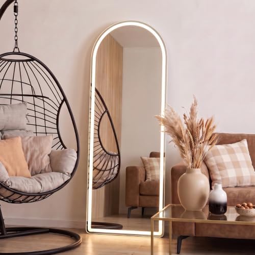 16"x60" Arched Full Length Mirror with Lights, Standing Mirror by HAPPYMONTLLC