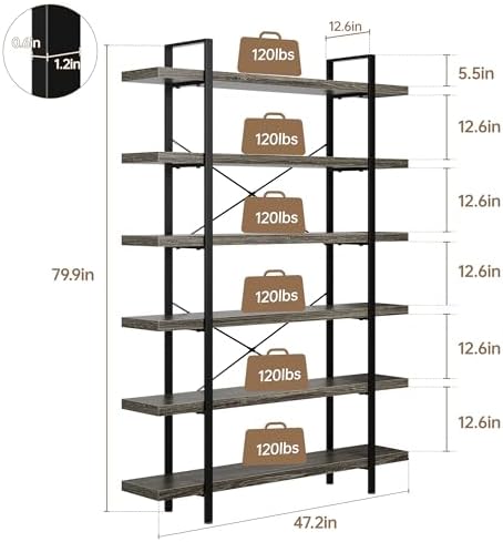OtterOasis 2PCS Heavy Duty 6 Tier Industrial Bookcase for Home Office, Grey - Image 2