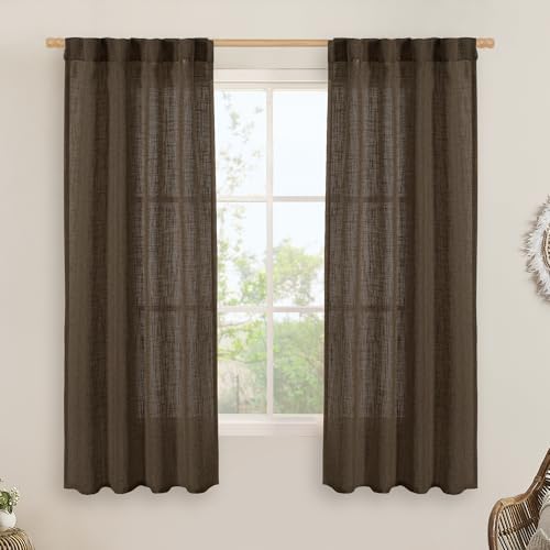 LAMIT Linen Curtains 60 Inch Length 2 Panels, Light Filtering Sheer Panels by LAMIT