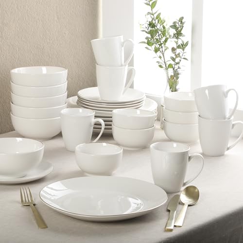 Gibson Home Ogalla 30 Piece Plates, Bowls, & Mugs Dinnerware Set - Service for 6 - White Porcelain W/Gold Band - Image 5
