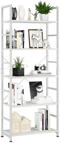 NUMENN 5 Tier Bookshelf, Tall Freestanding Open Storage Bookcase, White by NUMENN
