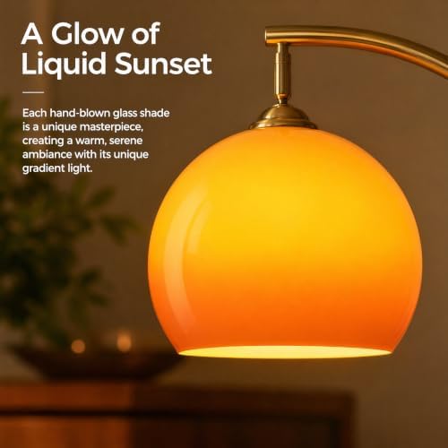 Gold Arc Floor Lamp with Orange Glass,61.8” Arch Lamp for Living Room - Image 4