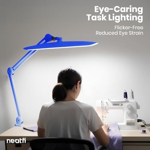 Neatfi XL 2200 Lumens 24W LED Desk Lamp – Shadow-Free Task Lighting | 4-Level Dimming | Home Office & Crafts Use | 20-Inch Wide Head (Sapphire Blue, Non-CCT with Clamp) - Image 3