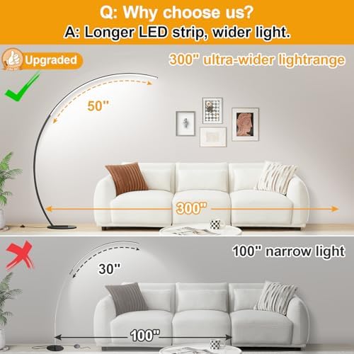 Dimmable LED Lamps for Living Room with 3 Color Temperatures, Ultra Bright 2000LM Arc Floor Lamps, Modern Standing Tall Lamp with Remote Control Reading Floor Lamp for Bedroom Office Classroom - Image 2