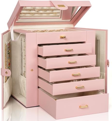 AKOZLIN 6-Tier Jewelry Box Organizer 5 Drawers Storage Extra Large Pink by AKOZLIN
