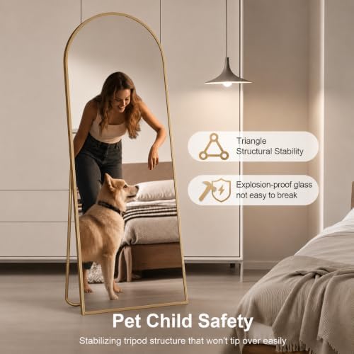 Simple Deluxe Arched Full Length Mirror, 59"x16" Large Floor Mirrors, for Wall Door Bedroom Bathroom Living Room (Gold) - Image 4