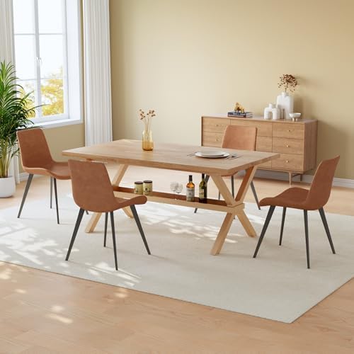 HIPIHOM 63" MDF Dining Room Table and PU Chairs for 4, Sturdy Metal Frame, Small Kitchen Tables Ideal for Comedor Styles and Family Dining - Image 2