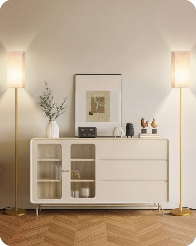 2Pack Floor Lamp, Pole with Foot Switch, Modern Standing Lamp Lampshade, Minimalist Freestanding Lamp (Bulb Not Included), for Living Room,Bedroom,Office,ETL Listed,Gold and Beige DE07LDP205 - Image 2
