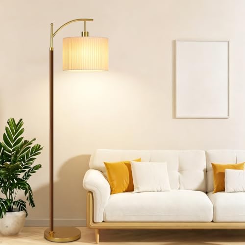 Arc Gold Boho Floor Lamp for Living Room Bedroom,Farmhouse Dimmable Floor Lamps with Remote,Modern Standing Lamp with Double Shades and Foot Switch,Adjustable Tall Lamp Light for Office,Reading,Corner - Image 6