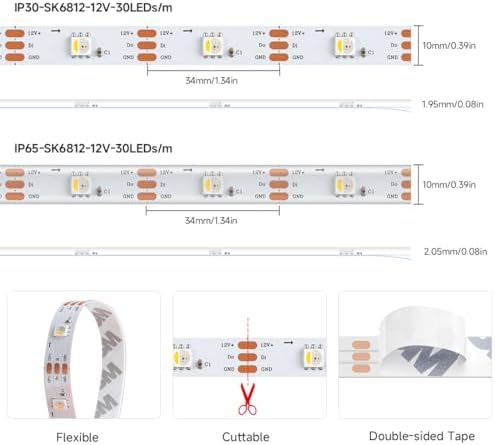 BTF-LIGHTING RGB+Warm White SK6812 LED Strip 16.4FT 150LED IP65 DC12V - Image 6