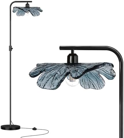 Black Dimmable Floor lamp,Tall lamp for Bedroom Corner,mid Century Modern Floor lamp Blue Glass Shade,Standing Lamps Vintage Retro Floor Light for Living Room Corner Study Office by Auwieou